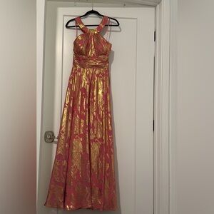 aidan mattox pink gold mtlc jac dress gown maxi